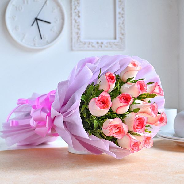 Beautiful Bouquet In Pink Wrapping Paper Roses And Other Delicate Beautiful  Flowers Stock Photo - Download Image Now - iStock